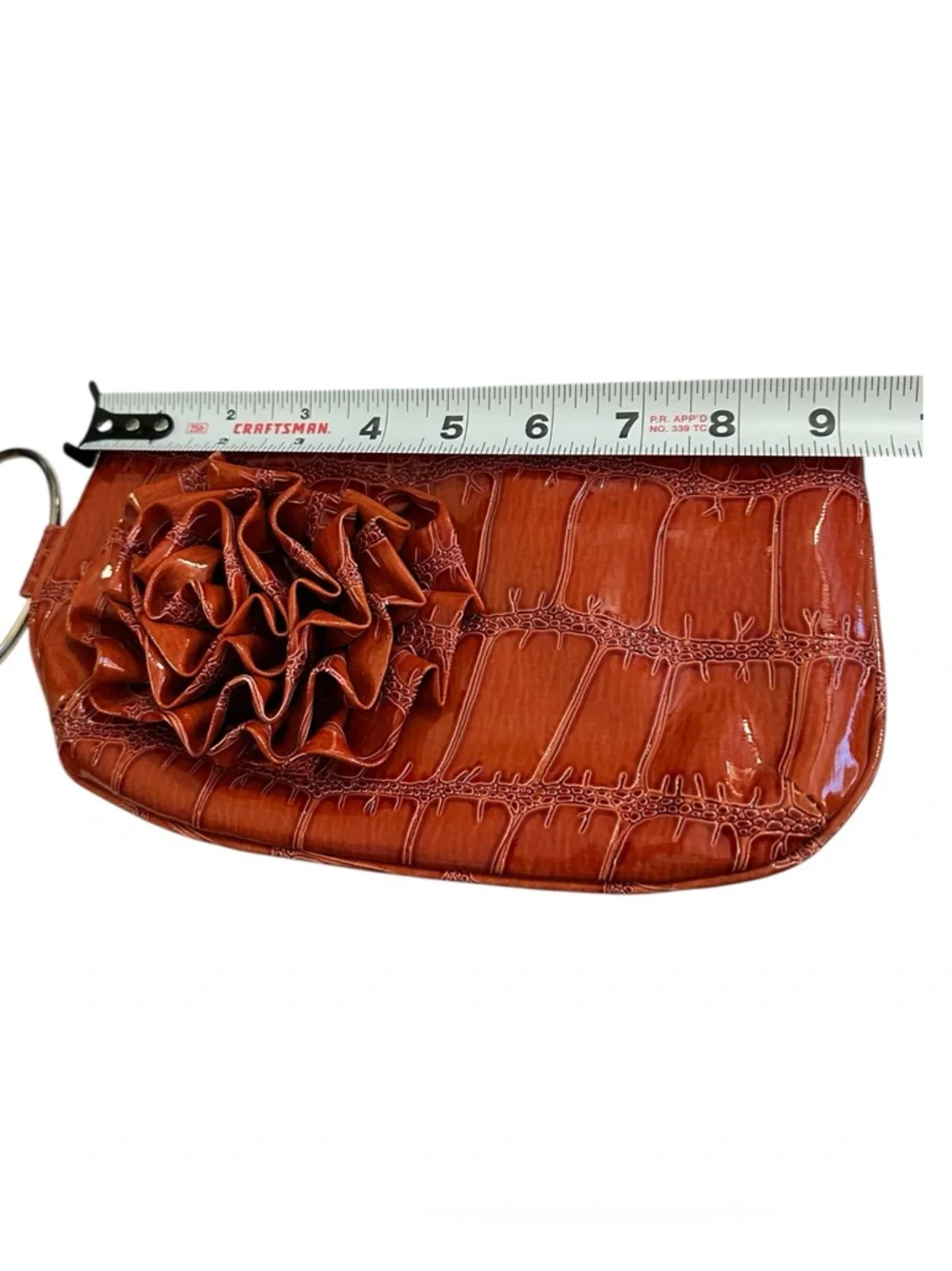 CHATEAU Vintage Y2K Wristlet Orange Croc-Embossed Ring Handle Flower Accent